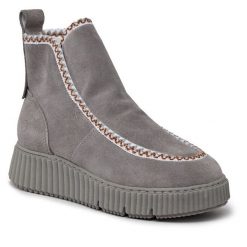 Botki Tamaris. Szare botki Tamaris, bez wzorów, bez obcasa, na płaskiej podeszwie, bez zapięcia. Za 499.99 zł.