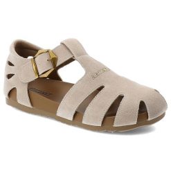 Sandały damskie Artiker, cholewka ze skóry naturalnej zamszowej ażurowa konstrukcja z wycięciami pasek z regulacją na klamrę, beżowe, 58C0328. Brązowe sandały Artiker, w ażurowe wzory, ze skóry, eleganckie, bez obcasa, bez zapięcia. Za 239.00 zł.