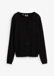 Kardigan z kryształkami. Czarne kardigany bonprix, bez wzorów, z wiskozy. Za 149.99 zł.
