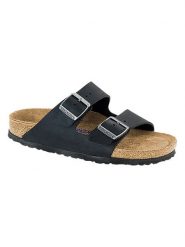 Birkenstock Skórzane klapki "Arizona" w kolorze czarnym rozmiar: 38. Czarne klapki Birkenstock, bez wzorów, z otwartym noskiem, bez obcasa. Za 439.24 zł.