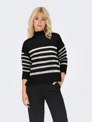 ONLY Sweter "Bari" w kolorze czarno-białym rozmiar: M. Białe swetry Only, m, bez wzorów, bez ramiączek. Za 99.45 zł.