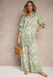 Zielony Komplet z Wiskozą o Kroju Oversize Koszula i Spodnie Nilarithia. Zielone koszule Renee, m, bez wzorów, z materiału, eleganckie, bez kołnierzyka, bez ramiączek. Za 99.99 zł.
