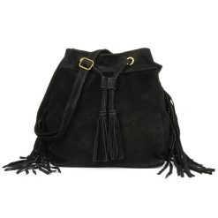 Hobo bag skórzany boho BELIMORE W03 czarny. Czerwone torebki klasyczne bez wzorów, ze skóry, na ramię, duże, zamszowe, bez dodatków. Za 159.49 zł.