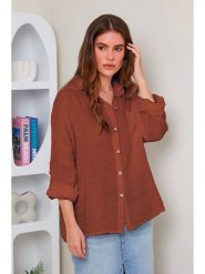 Rodier Lin Lniana koszula w kolorze brązowym rozmiar: XL/XXL. Brązowe koszule Rodier Lin, xl, bez wzorów, ze lnu, bez kołnierzyka, bez ramiączek. Za 201.95 zł.