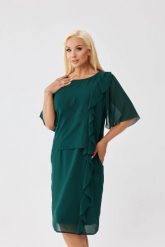 Sukienka Estelle w kolorze butelkowej zieleni - zwiewna szyfonowa kreacja PLUS SIZE XXL OVERSIZE JESIEŃ. Zielone sukienki Moda Size Plus Iwanek, na imprezę, na jesień, l, bez wzorów, z elastanu, eleganckie, z asymetrycznym kołnierzem, plus size, bez ramiączek, midi, asymetryczne. Za 379.90 zł.