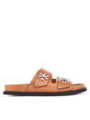 Tory Burch Klapki T Lock Sport Slide 166905 Brązowy. Brązowe klapki Tory Burch, bez wzorów, ze skóry, bez obcasa. Za 1,699.00 zł.