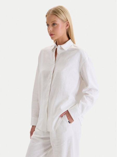Nautica Koszula W126-NALST-1019- 01X Biały Regular Fit. Białe koszule Nautica, m, bez wzorów, ze lnu, bez kołnierzyka, bez ramiączek. Za 139.99 zł.