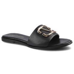 Czarne Klapki Pro-Moda Damskie Eleganckie Buty. Czarne klapki Pro-Moda, bez wzorów, ze skóry, bez obcasa, na płaskiej podeszwie. Za 179.00 zł.