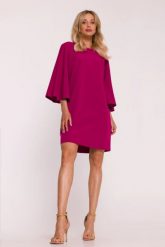 Elegancka sukienka trapezowa z bufiastymi rękawami fiolet. Sukienki Stylove, m, bez wzorów, eleganckie, bez kołnierzyka, bez ramiączek, trapezowe. Za 329.00 zł.