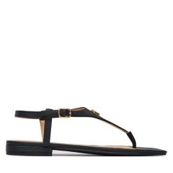 Sandały LAUREN RALPH LAUREN. Czarne sandały Lauren Ralph Lauren, bez wzorów, bez obcasa, na płaskiej podeszwie, bez zapięcia. Za 629.99 zł.
