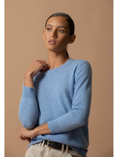 Perfect Cashmere Kaszmirowy sweter "Vanessa" w kolorze błękitnym rozmiar: S. Niebieskie swetry Perfect Cashmere, s, bez wzorów, z kaszmiru, bez ramiączek. Za 377.74 zł.