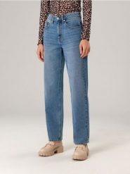 Jeansy straight mid waist - niebieski. Niebieskie jeansy Sinsay, l, bez wzorów. Za 79.99 zł.