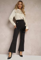 Czarno-Beżowy Kombinezon z Koszulową Górą Zdobiony Wiązaniem i Eleganckimi Guzikami Eliti. Czarne sukienki Renee, do pracy, l, z aplikacjami, biznesowe, bez kołnierzyka, bez ramiączek, koszulowe. Za 129.99 zł.