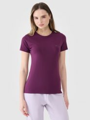 4F T-shirt slim gładki damski - fioletowy M. Fioletowe t-shirty 4f, m, bez wzorów, z bawełny, bez kołnierzyka, bez ramiączek. W wyprzedaży za 29.99 zł.