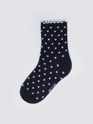 Skarpety damskie długie w białe serduszka czarne Hartisa 906. Czarne skarpety Big Star, bez wzorów, ze skóry. Za 19.99 zł.