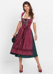 Sukienka ludowa z fartuchem (2 części). Czerwone sukienki bonprix, bez wzorów, eleganckie, bez kołnierzyka, bez ramiączek. Za 479.99 zł.