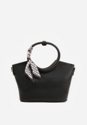 Czarna Torebka Shopperka do Ręki z Ozdobną Apaszką Okrągłymi Rączkami i Paskiem Eudessa. Czarne shopper Born2be, bez wzorów, z jeansu, biznesowe, do ręki, bez dodatków. Za 119.99 zł.