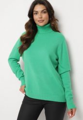 Zielony Golf z Wiskozą o Pudełkowym Kroju z Ozdobnymi Guzikami przy Rękawach Tialyn. Zielone golfy Born2be, xl, bez wzorów, z jeansu, bez ramiączek. Za 64.99 zł.