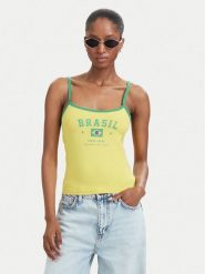 Guess Jeans Top W6YP20 K4202 Żółty Slim Fit. Żółte topy Guess Jeans, m, z aplikacjami, z bawełny, bez kołnierzyka, bez ramiączek. Za 129.99 zł.