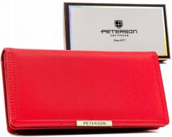 Portfel damski Peterson PTN 005-SAF czerwony. Czerwone portfele Peterson, bez wzorów, ze skóry ekologicznej. Za 51.30 zł.