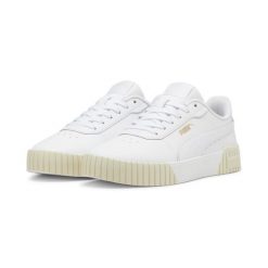 Damskie sneakersy Carina 2.0 PUMA White Gold Alpine Snow. Białe obuwie sportowe Puma, bez zapięcia, trekkingowe. W wyprzedaży za 199.00 zł.