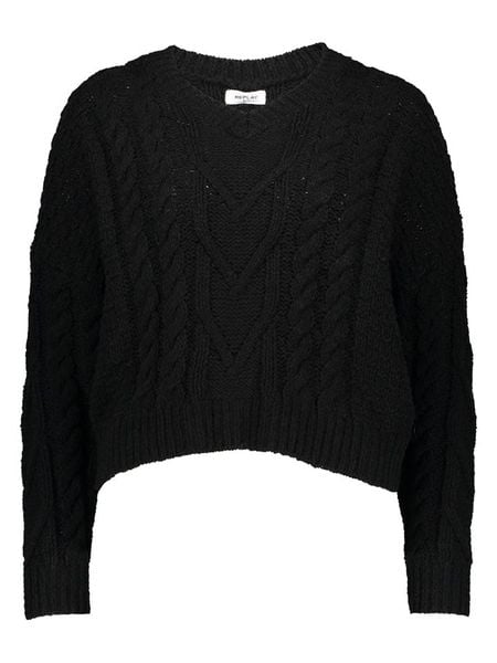 Replay Sweter w kolorze czarnym rozmiar: M. Czarne swetry Replay, m, bez wzorów, ze splotem, bez ramiączek. Za 165.93 zł.