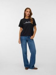Vero Moda Koszulka w kolorze czarnym rozmiar: M. Czarne bluzki Vero Moda, m, bez wzorów, z bawełny, bez kołnierzyka, bez ramiączek. Za 66.00 zł.
