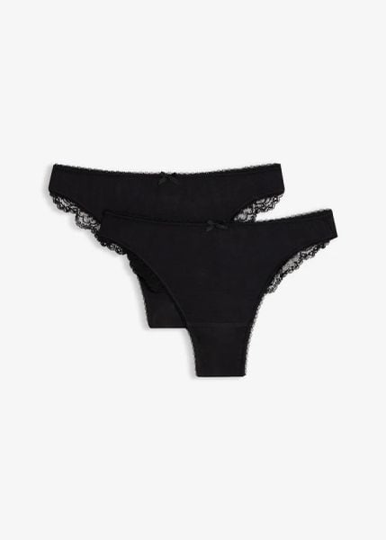 Stringi z miękkiego modalu (2 szt.). Czarne stringi bonprix, bez wzorów. Za 67.99 zł.