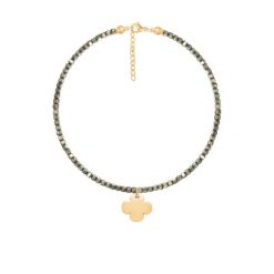 Bransoletka z kamieni piryt z koniczyną pozłacana. Zielone bransoletki Lilou, pozłacane. Za 268.00 zł.