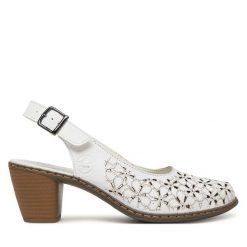 Sandały Rieker. Białe sandały Rieker, bez wzorów, bez obcasa, na słupku, bez zapięcia. Za 259.99 zł.
