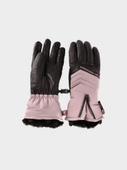 4F Rękawice narciarskie PrimaLoft Gold damskie - beżowe XL. Brązowe rękawiczki 4f, bez wzorów, ze skóry. W wyprzedaży za 39.99 zł.