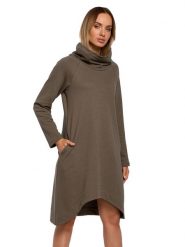 Made of emotion Sukienka w kolorze khaki rozmiar: M. Brązowe sukienki Made Of Emotion, na co dzień, m, bez wzorów, z asymetrycznym kołnierzem, bez ramiączek, mini, asymetryczne. Za 139.87 zł.