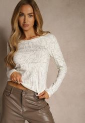 Biała Bluzka Longsleeve Ozdobiona Geometrycznym Motywem Uninessa. Białe bluzki Renee, l, bez wzorów, z jeansu, bez kołnierzyka, bez ramiączek. Za 49.99 zł.