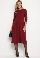 Bordowa Rozkloszowana Sukienka Ozdobiona Przeszyciami Reamira. Czerwone sukienki Born2be, na co dzień, m, bez wzorów, eleganckie, bez kołnierzyka, bez ramiączek, midi, rozkloszowane. Za 99.99 zł.