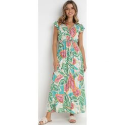 Zielona Sukienka Donky. Zielone sukienki Born2be, l, bez wzorów, z materiału, bez kołnierzyka, bez ramiączek, maxi, kopertowe. Za 64.99 zł.