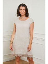 Curvy Lady Lniana sukienka w kolorze beżowym rozmiar: 48/50. Brązowe sukienki Curvy Lady, na co dzień, bez wzorów, z koronki, klasyczne, bez kołnierzyka, bez ramiączek, mini, proste. Za 74.63 zł.