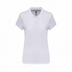 Damska koszulka polo Kariban blanc. Białe koszulki polo KARIBAN, bez wzorów, z bawełny, bez kołnierzyka, bez ramiączek. Za 129.50 zł.