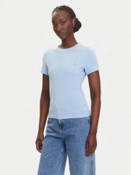 Tommy Jeans T-Shirt Linear DW0DW21164 Błękitny Slim Fit. Niebieskie t-shirty Tommy Jeans, l, bez wzorów, z bawełny, bez kołnierzyka, bez ramiączek. Za 129.99 zł.
