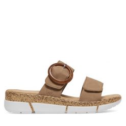 Klapki Rieker. Brązowe klapki Rieker, bez wzorów, bez obcasa. Za 289.99 zł.