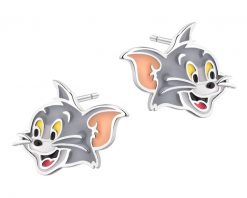 Kolczyki srebrne z emalią - Tom and Jerry, Tom, Warner Bros. Discovery. Szare kolczyki Apart, srebrne. Za 189.00 zł.