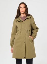 Parka z kapturem i ściągaczem w talii - zielony. Zielone parki Sinsay, l, z kapturem. Za 119.99 zł.