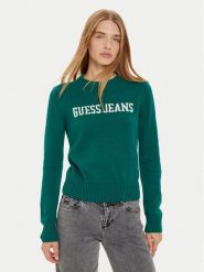Guess Jeans Sweter W4BR10 Z3HM1 Zielony Regular Fit. Zielone swetry Guess Jeans, l, z aplikacjami, z bawełny, bez ramiączek. Za 199.99 zł.