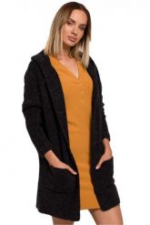 Kardigan oversize z wełną i obszernym kapturem wąskie rękawy czarny. Czarne kardigany Polskie swetry, l, bez wzorów, z materiału. Za 289.00 zł.