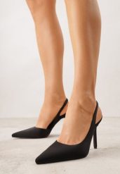 Czarne Casualowe Sandały na Szpilce Typu Slingback Lamigonia. Czarne sandały Renee, bez wzorów, eleganckie, bez obcasa, na obcasie, bez zapięcia. Za 109.99 zł.