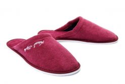 METEOR 042 FROTTE IZABELA bordowy, kapcie/klapki damskie. Czerwone obuwie domowe Meteor, bez wzorów, bez zapięcia. Za 33.14 zł.