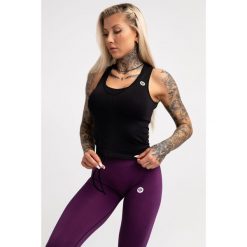 Top fitness damski Gym Glamour ściągany. Czarne koszulki sportowe GYM GLAMOUR, bez wzorów, bez ramiączek, na fitness i siłownię. Za 119.99 zł.