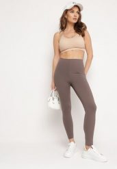 Brązowe Legginsy z Wysokim Stanem i Gumką w Pasie Norolia. Brązowe legginsy Born2be, l, bez wzorów, z jeansu, z podwyższonym stanem. Za 39.99 zł.