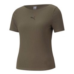 T-shirt Damski Prążkowana Slim. Zielone t-shirty Puma, bez wzorów, prążkowane, bez kołnierzyka, bez ramiączek. Za 149.99 zł.