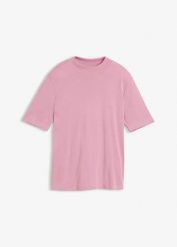 T-shirt z prążkowanej bawełny. Niebieskie t-shirty bonprix, bez wzorów, z bawełny, bez kołnierzyka, bez ramiączek. Za 52.99 zł.
