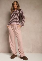 Różowe Spodnie High Waist z Gumką i Troczkami w Pasie Rallena. Czerwone spodnie materiałowe Renee, na co dzień, l, bez wzorów, z jeansu, z podwyższonym stanem. Za 89.99 zł.